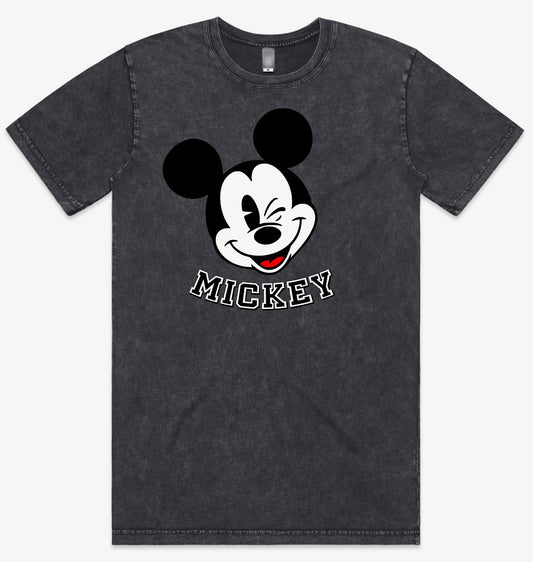 Mickey wink face Tee acid wash